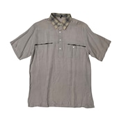 麻100% DAKS GOLF ダックス ゴルフ 襟チェック柄 半袖 リネン ポロシャツ サイズ M /メンズ/グレー系/薄手