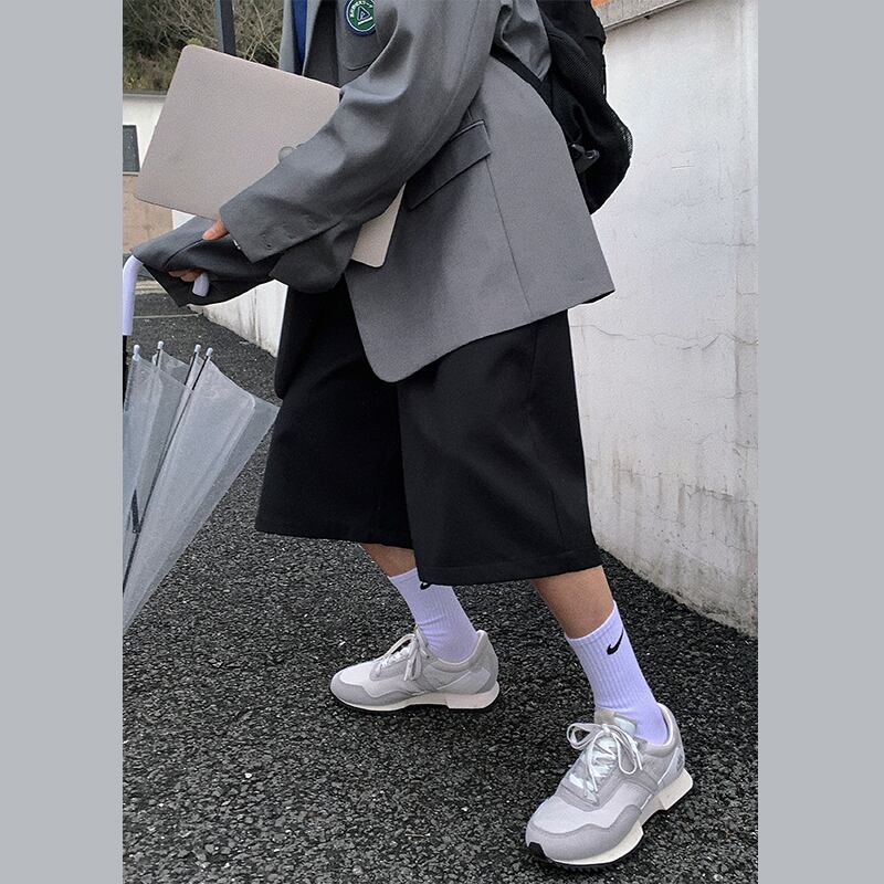Aurocean黒色の学院風スラックスハーフパンツ | mblueshop Aurocean黒色の学院風スラックスハーフパンツ | mblueshop