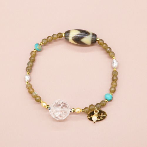 【Shining  Like Stardust】虎牙天珠×ラブラドライト×ターコイズ ブレスレット