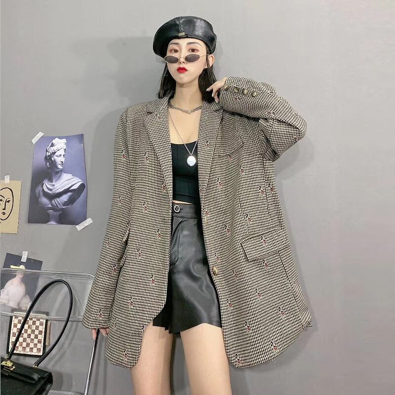 プラスサイズレディースファットmmチェック柄スーツレディース200kgファッションルーズ2020新秋ジャケット長袖ジャケット ミックスインファッション86697187478