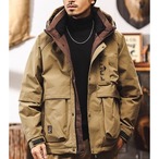 Hooded Patch Pocket Hip-Length Down Jacket ◇2color H0930