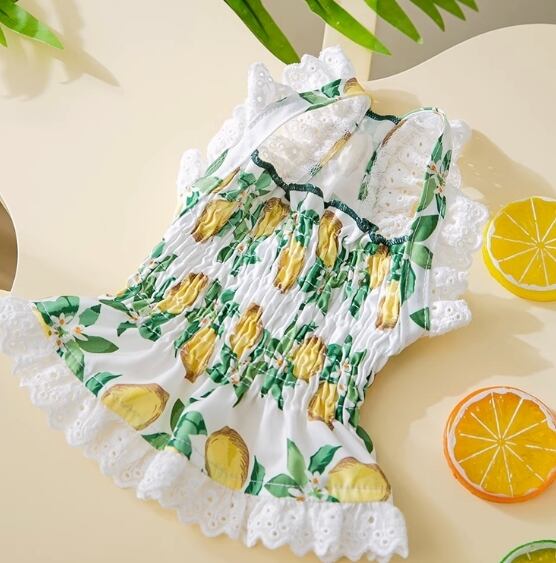 キャット 猫 ドッグ 犬 小型犬 室内着 ドレス ドレス ワンピース キャミソール キャミソールスカート ストレート 襟付き フルーツ レモン 薄手 レース かわいい きれいめ シンプル 上品 おしゃれ レトロ モード系 エレガント ラブリー キュート プリンセス フェアリー 都会的 ラグジュアリー プレッピー シンプル フレンチ シック フルーツ柄 夏 サマーシーズン 夏服 女の子 成犬 成猫 デート お出かけ パーティー イベント 旅行 公園 休日 カフェ 庭 ガーデン 散歩 おうち 楽ちん