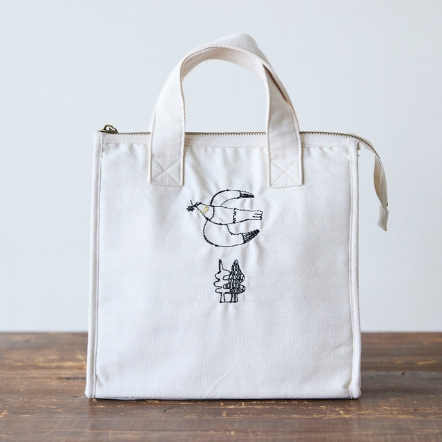 +HAyU（プラスハユ） 刺繍ランチバッグ / ハト キナリ（保温保冷） WHAQG-0003 C