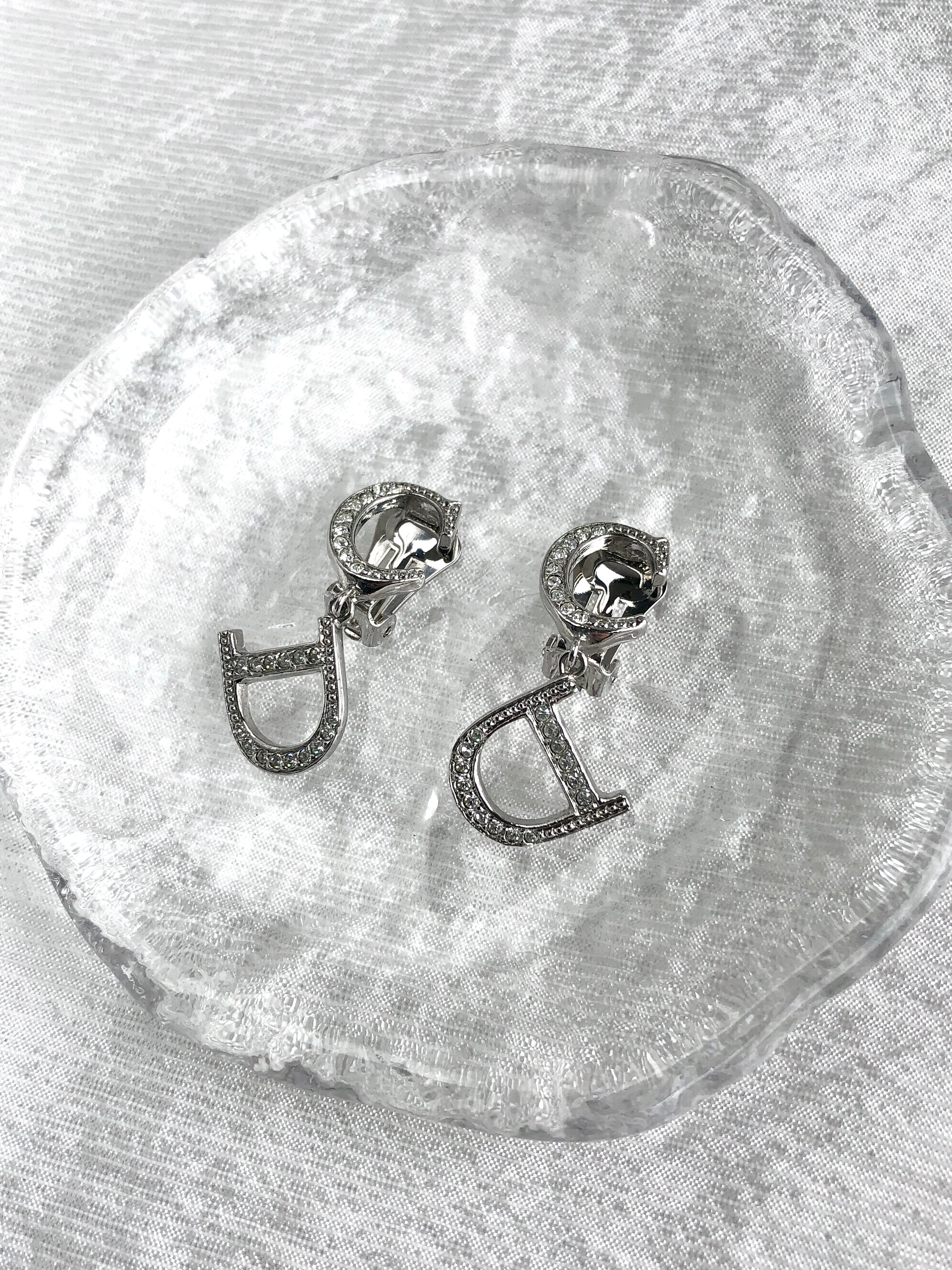 Christian Dior クリスチャン ディオール イヤリング シルバー CD ストーン vintage ヴィンテージ オールド ztahea