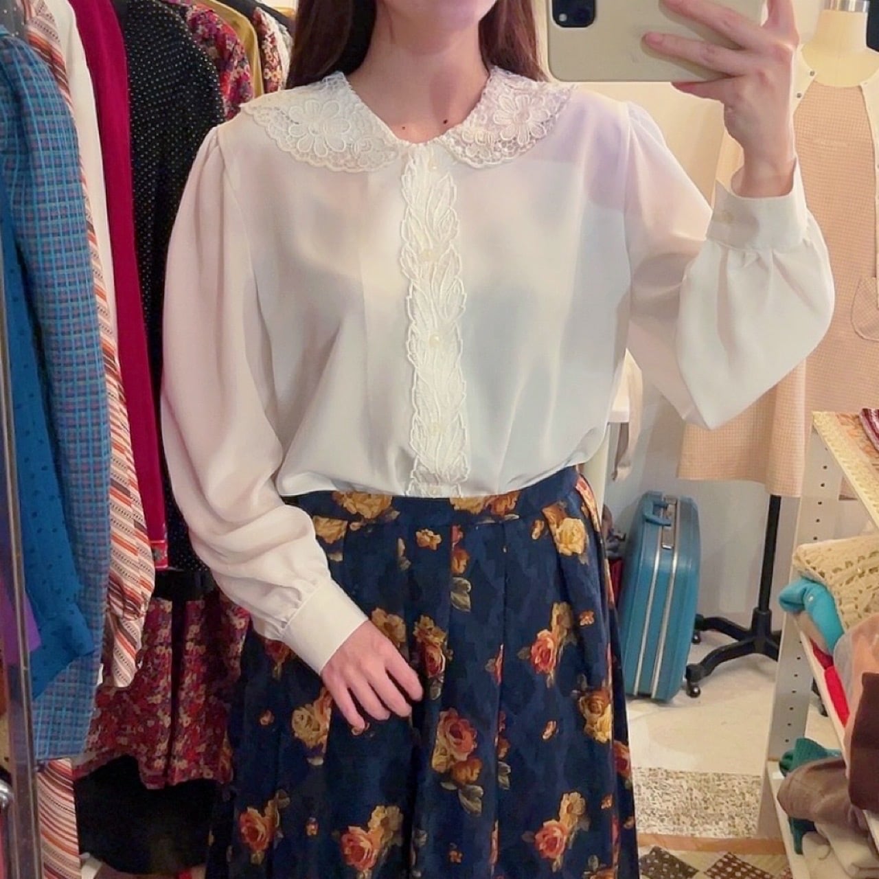 flower leaf lace white blouse