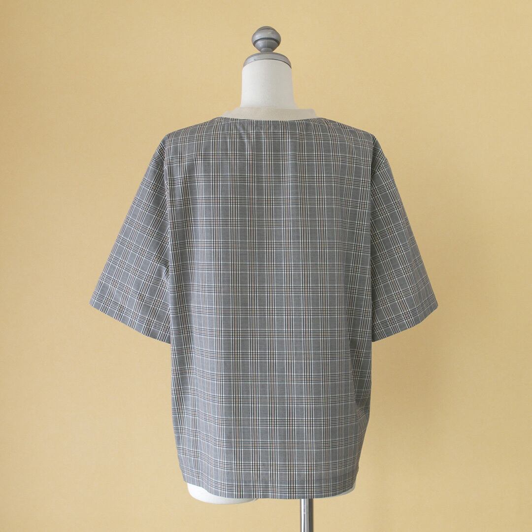atelier naruse アトリエナルセ コットンネックリブTシャツ・グレンチェック
