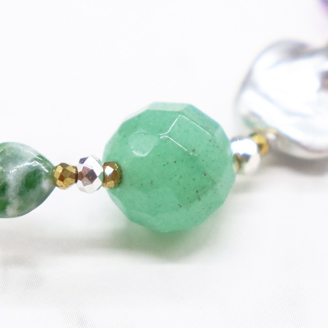 【Moon Lady Amethyst】ピンクアメシスト×プレスシェル×グリーンアベンチュリン ブレスレット