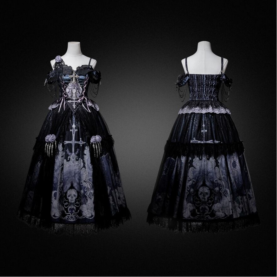 ゴスロリ ドレス スカル柄 ハイウエスト ダークゴシック 神秘的 大人