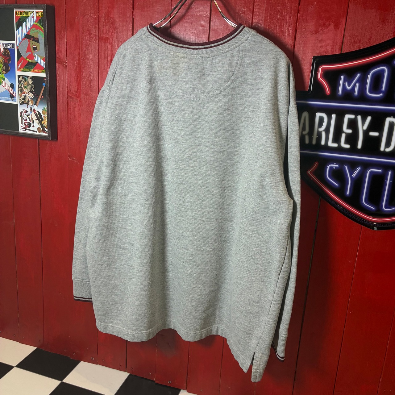 90s MICKEY UNLIMITED スウェット　Vネック　リブライン　グレー　ミッキー　M