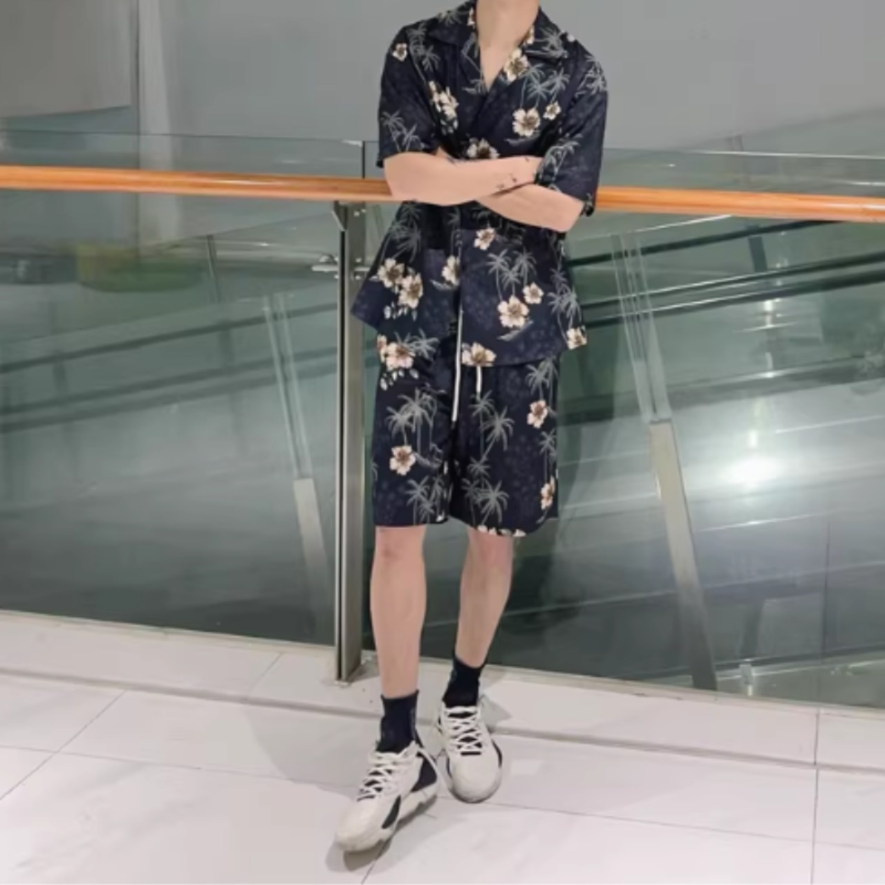 ハワイアン柄プリント半袖シャツ（別売りでセットアップのショーツあり）　0757