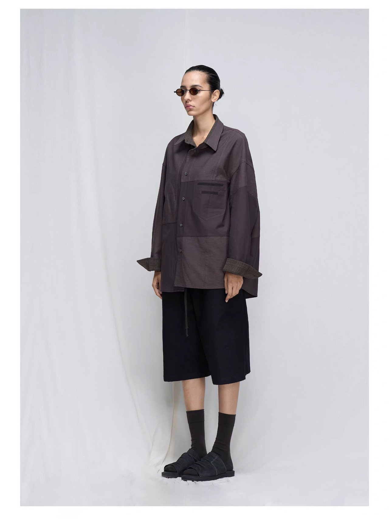 DECESOLO 26SS ルーズフィット パッチワーク デザイン ワークシャツ