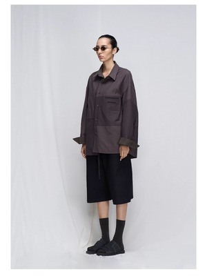 DECESOLO 26SS ルーズフィット パッチワーク デザイン ワークシャツ