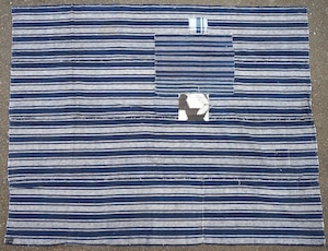 ボロ 4幅 縞 藍染木綿古布 アンティーク リメイク素材  継ぎ当て