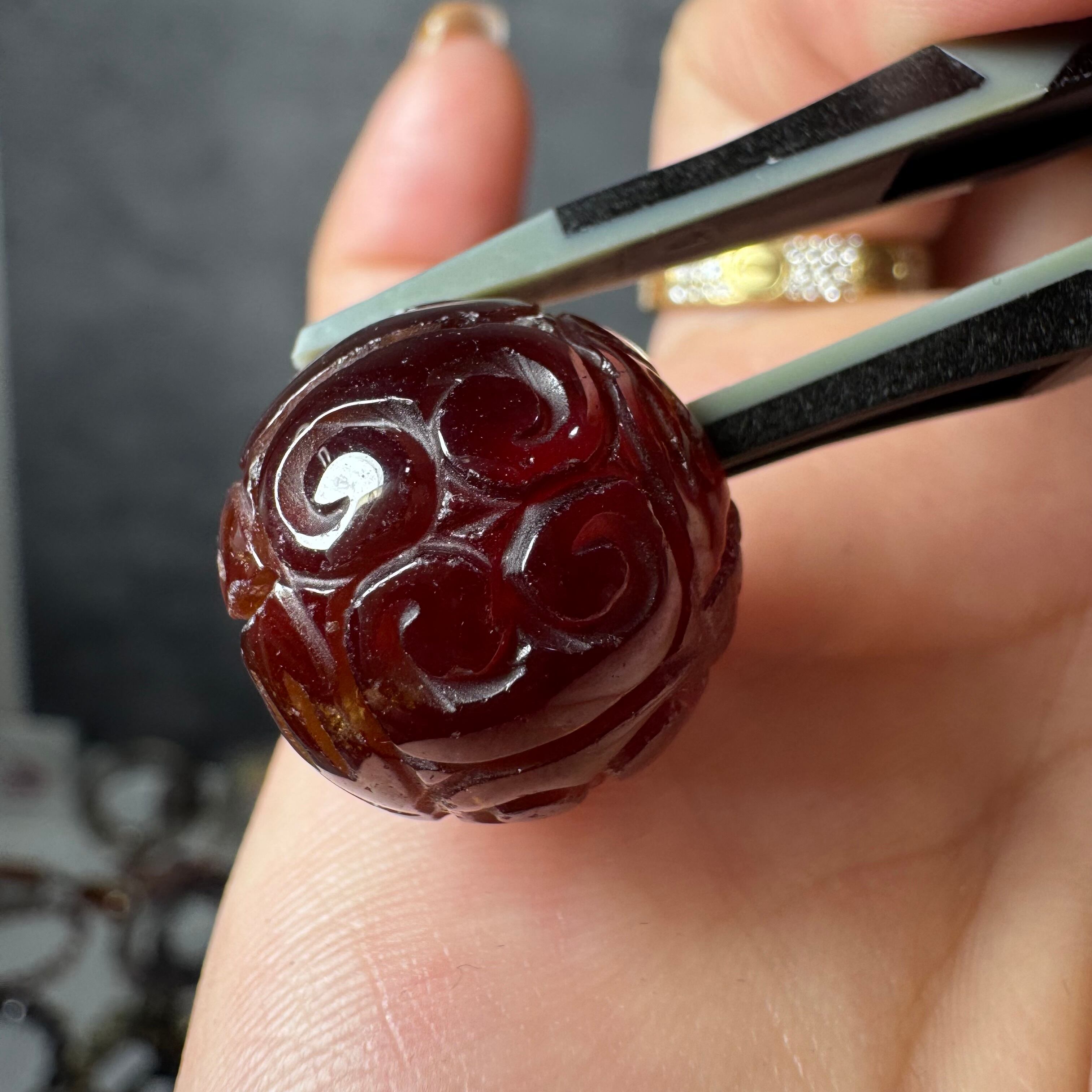 no.B2 ガーネット マニ車・会紋珠 約18.3mm 約3.5mm・貫通穴