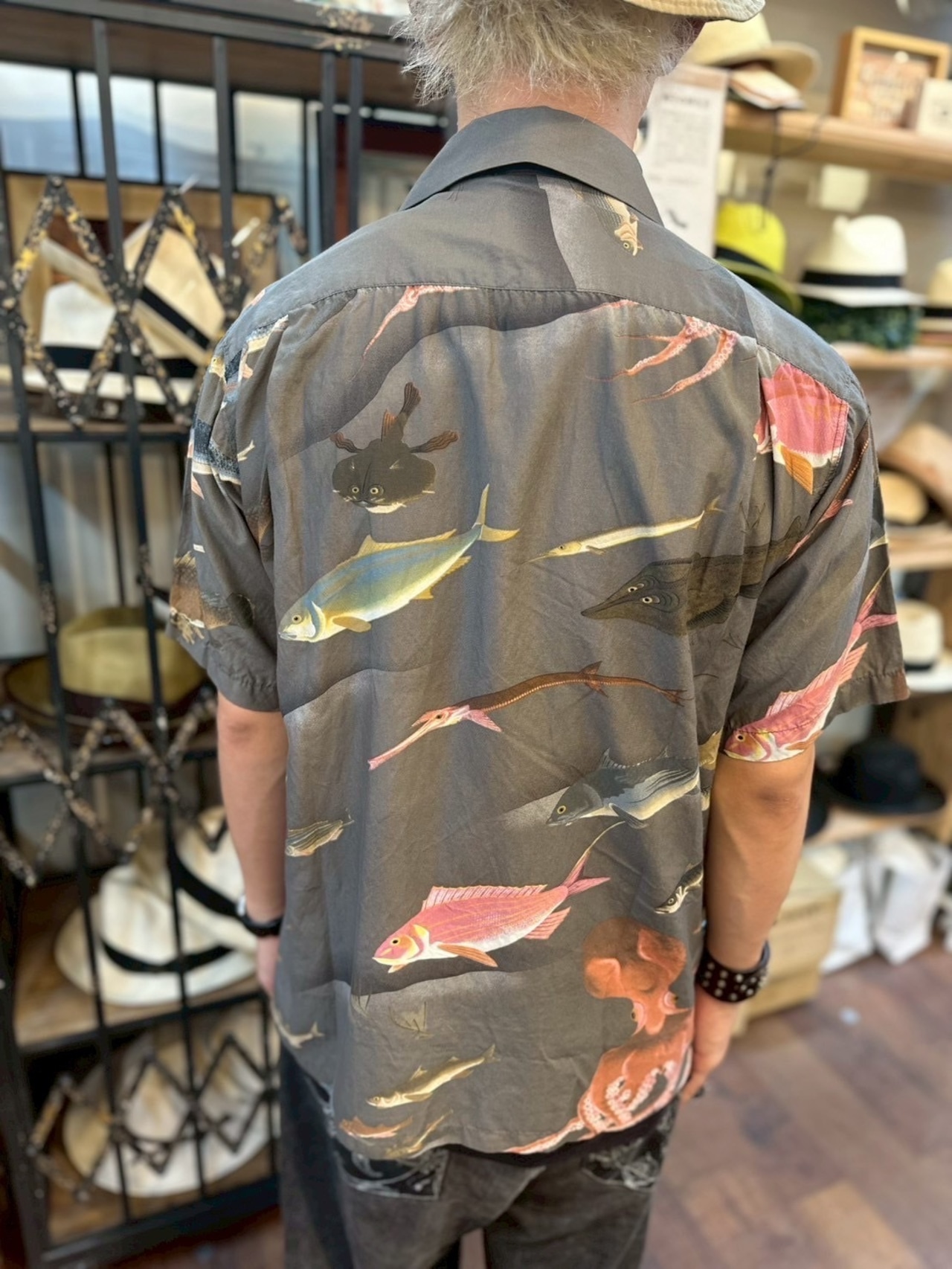 HOUSTON/ヒューストン x伊藤若冲COTTON RAYON ALOHA SHIRT(魚くし)/アロハシャツ