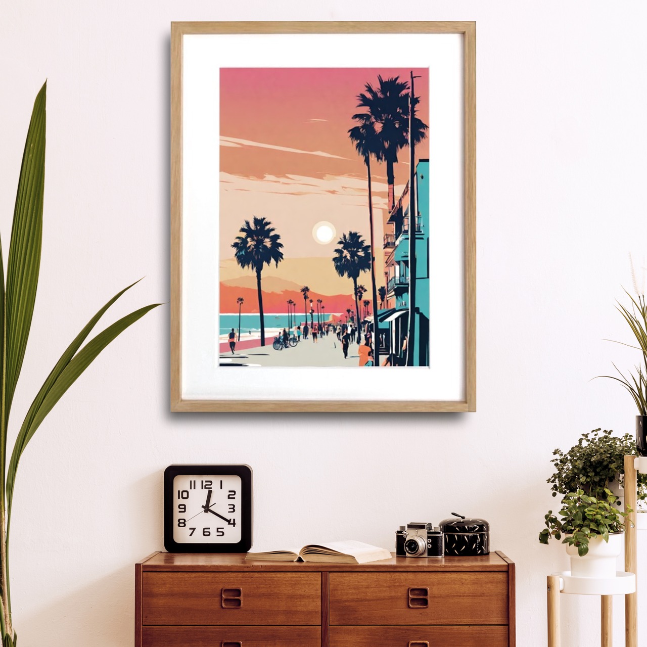 Venice to Santa Monica｜西海岸の夕景を描いたレトロビンテージ風ポスター｜大人のモダンインテリアに映える海辺アートA3ポスター