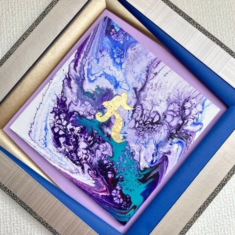 フルイドアート　アートパネル　(サイズ33cm×33cm) 竜胆とおひさま | フルイドアート〈難陀竜王梵字入〉額装タイプ 絵画