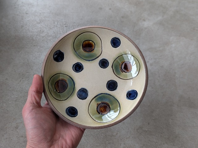 やちむん　ちゃんぷるー皿・小（18cm） ／ ポミエ２（緑）　|　一翠窯