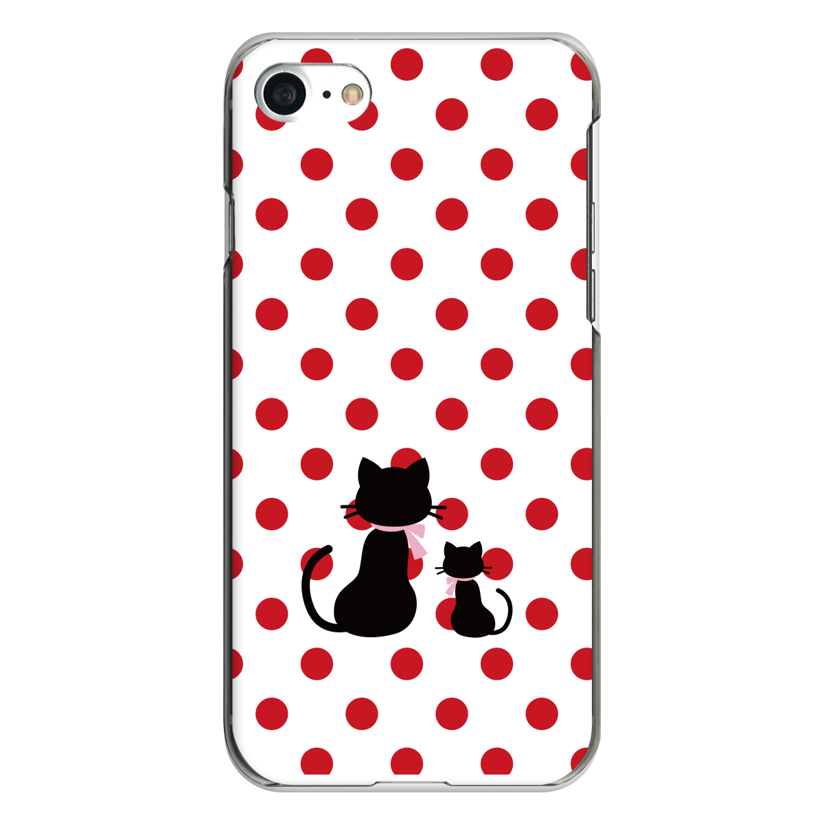 iPhone対応 スマホ ハードケース クリア 親子猫ドット-レッド 猫 足跡 【iPhone17 / iPhone16e / AQUOS / Xperia 他 iPhone / Android ほぼ全機種対応】 |dotoa103