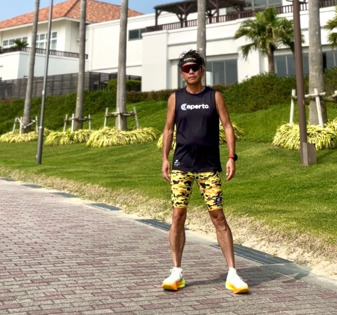 AP 125233】メンズ 全昇華アドバンスタイツ カモ柄イエロー | aperto