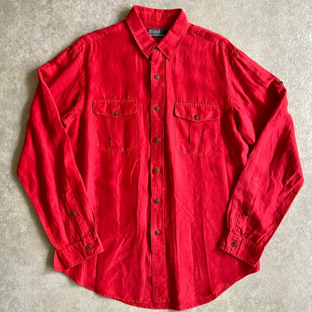 1990s  Polo Ralph Lauren  L/S  Linen Silk Shirt  L　G503