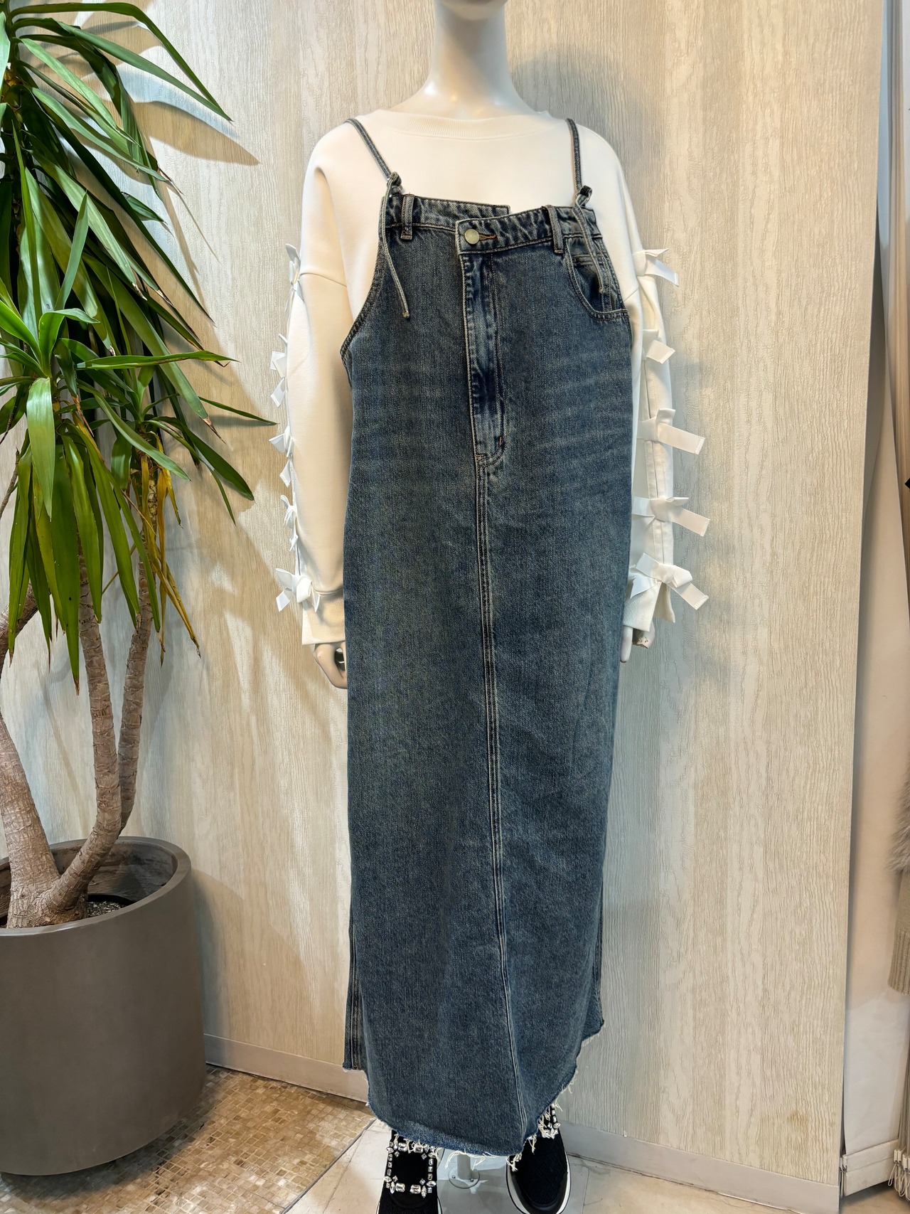 ポリーヌブロー】裾フリンジデニムジャンスカワンピース | sayuselect
