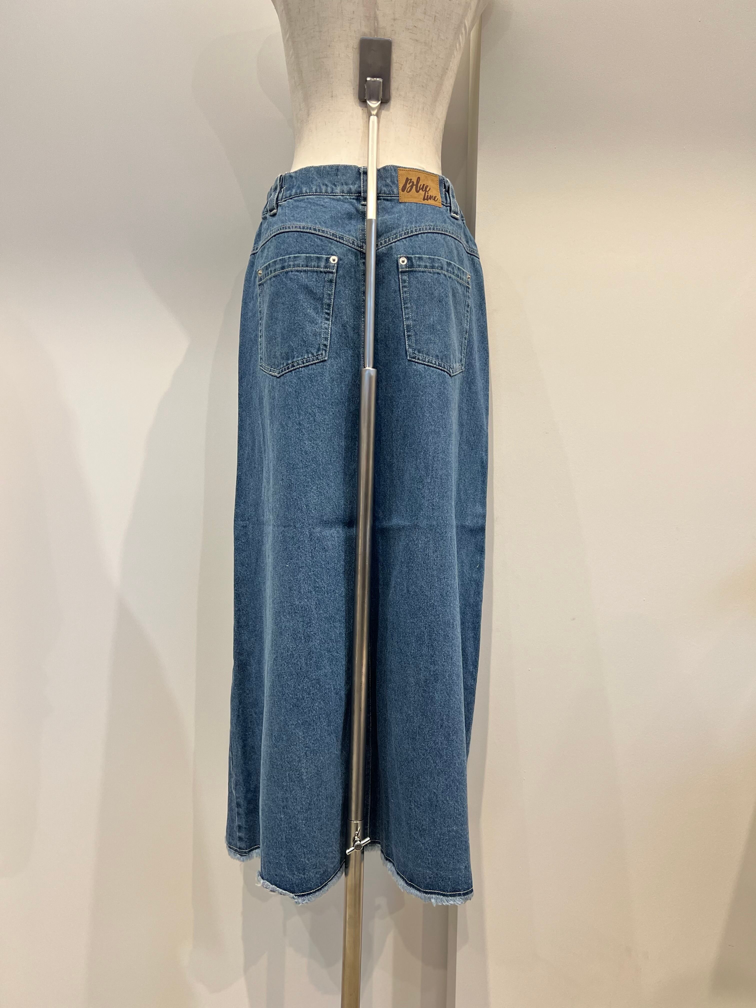 【SELECT】リメイク風断ち切りロングデニムスカート 33-0096