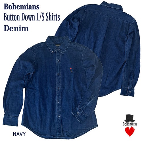 Denim Button Down Long Sleeve Shirts Navy デニム ボタンダウン 長袖シャツ ネイビー ユニセックス BOHEMIANS ボヘミアンズ JAPAN