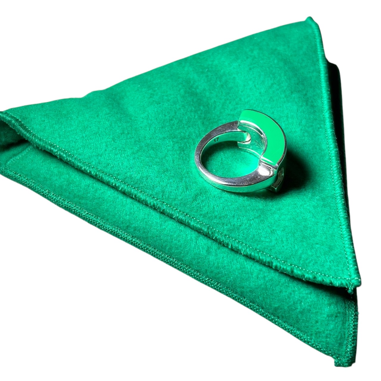 BOTTEGA VENETA silver × green enamel signet ring