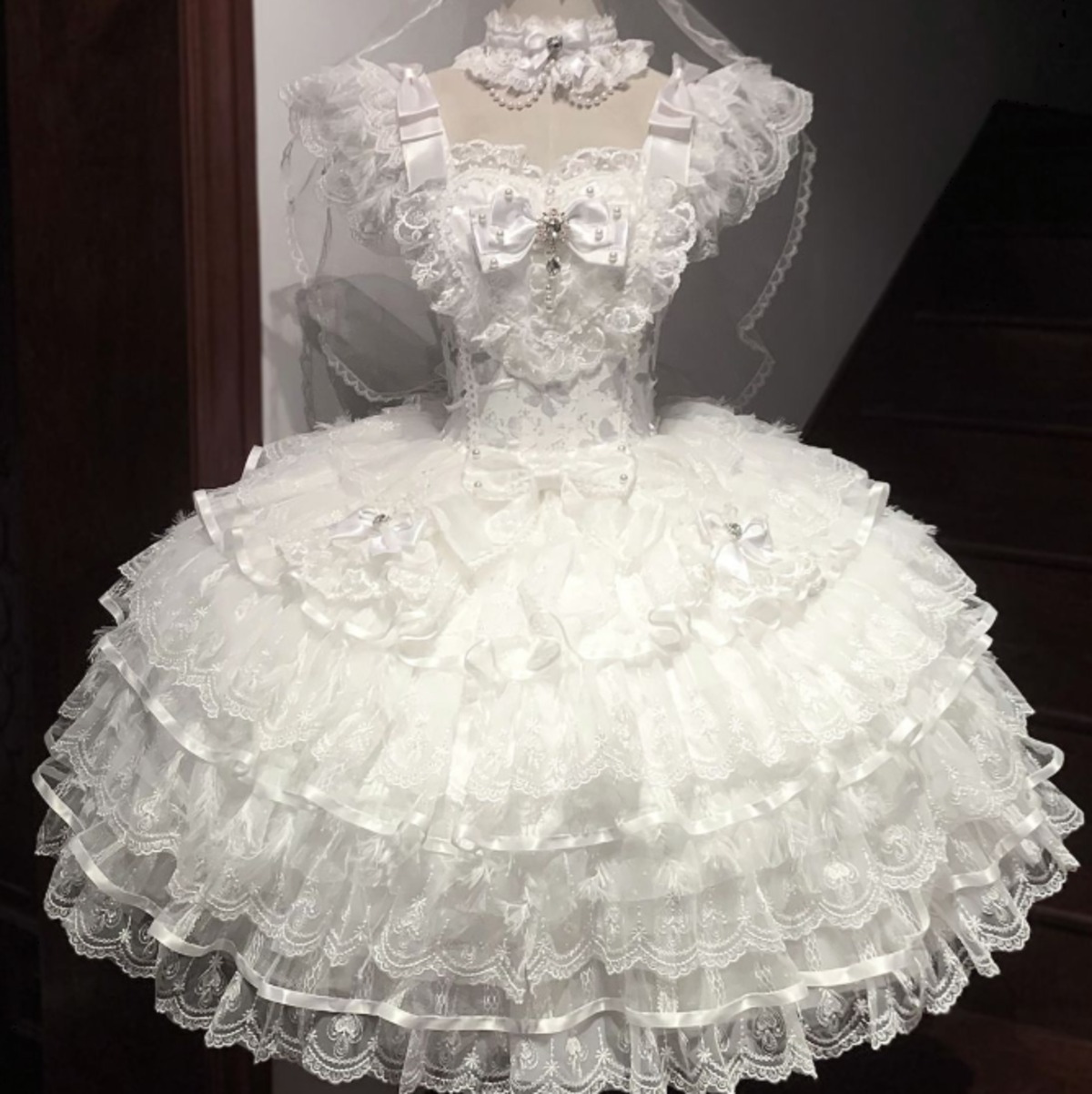 ピウム pium コットンフリルチョーカードールワンピース グレー