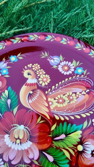 ペトリキウカ塗りのプレート （ティモシェンコ作）20cm