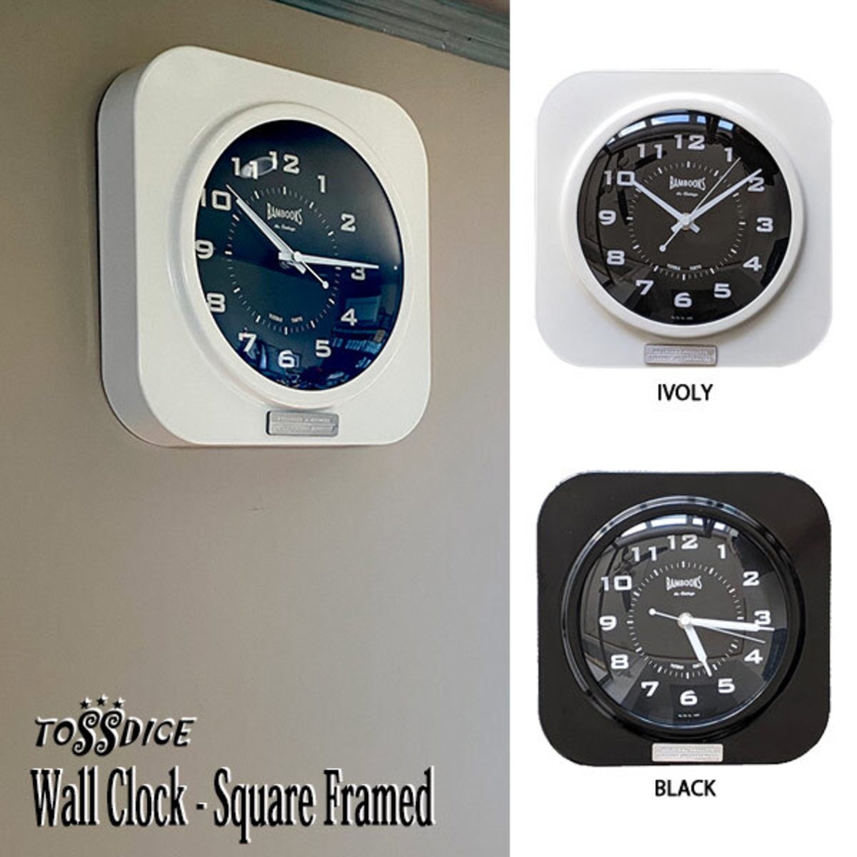 WALL CLOCK SQUARE FRAMED ウォールクロック スクエアフレーム 2色 掛時計 PUBLIC USE インダストリアル TOSSDICE hutte