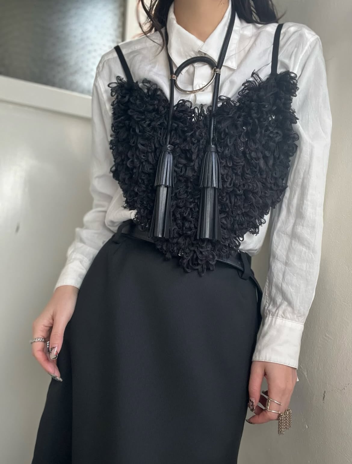 【美品】FUMIE TANAKA 2024aw / ニット レース ハット/黒 FUMIE TANAKA（フミエ タナカ） ニット帽 ニットキャップ 「FUMIE