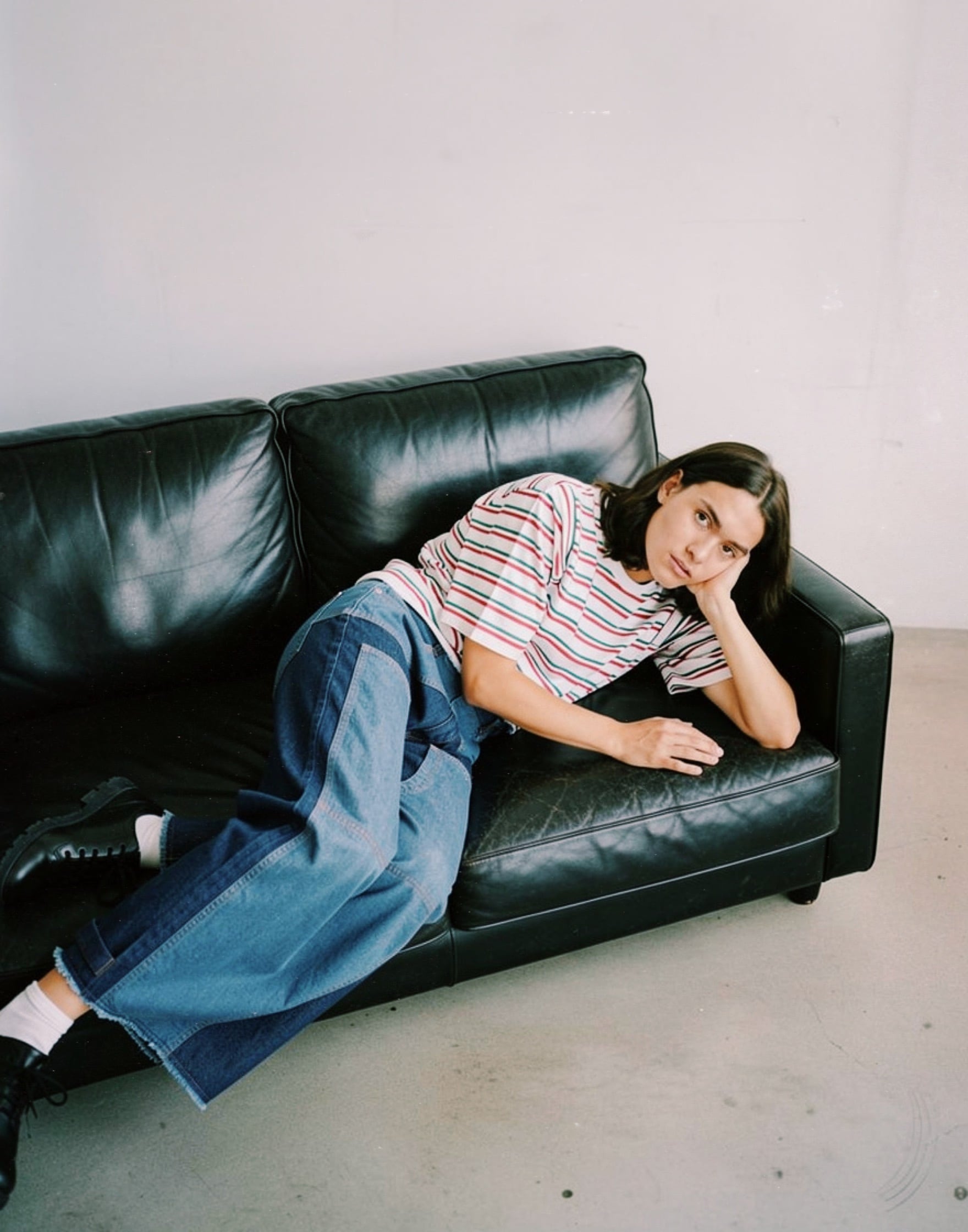 【4月受注】マルチボーダーパネルデイリーTシャツ|ホワイトムスク