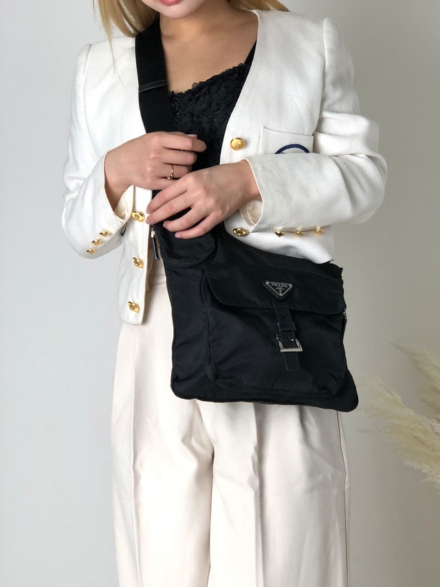 PRADA プラダ トライアングルロゴ ナイロン フロントベルト ショルダーバッグ ブラック vintage ヴィンテージ オールド z6d5rx