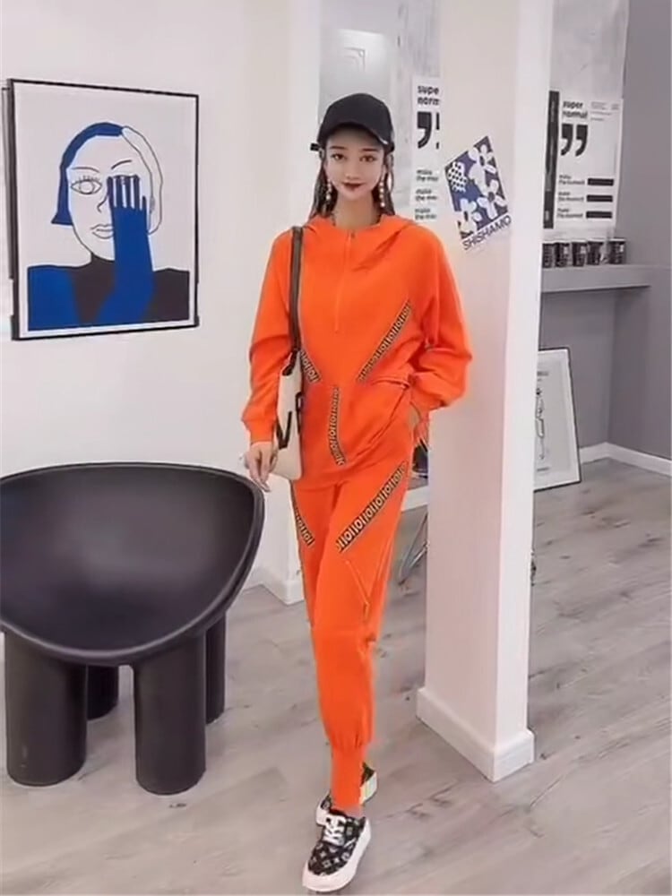 カジュアルジッパーカーディガンフードセーター パンツ 大きめサイズ ミックスインファッション37443329604