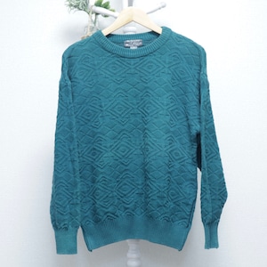 Whole Pattern Cotton Knit Sweater Emerald Green