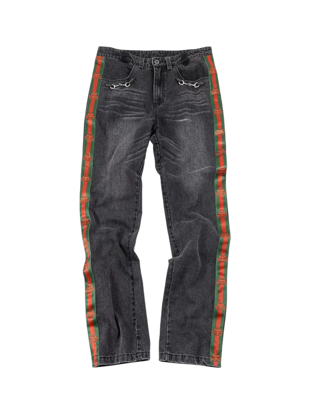 【LoseControlEdge】SIDE LINE HORSEBIT WASHED DENIM PANTS