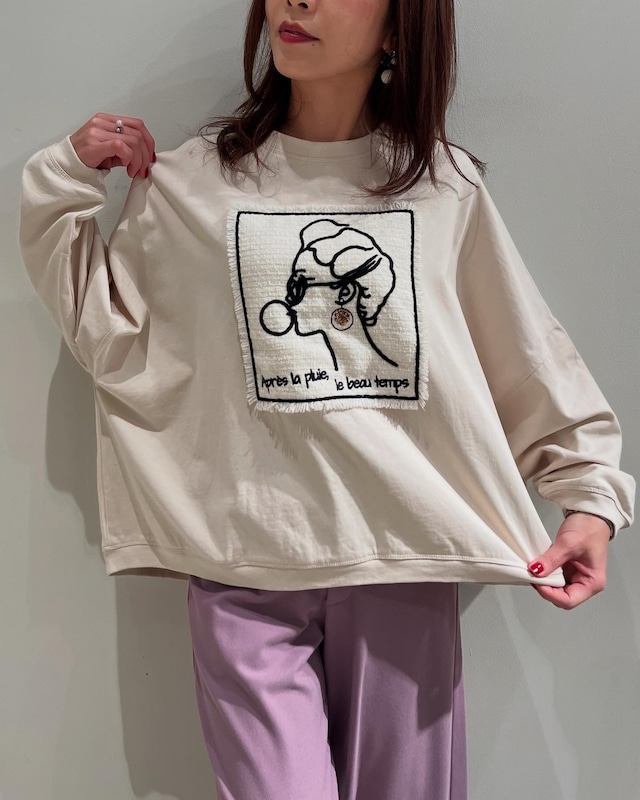 マリードール Maried'or 刺繍貼り付け脇タックドルマン袖クルー