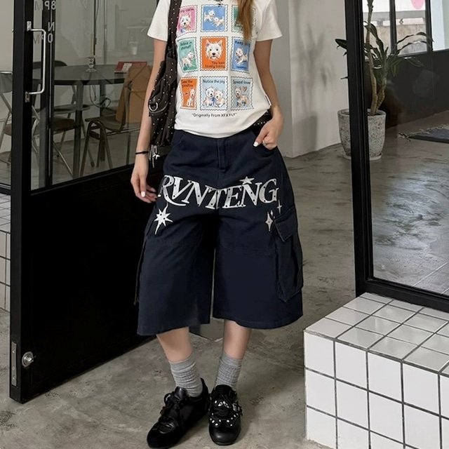 ロゴデザインクロップドバギーカーゴパンツ 2col R02460