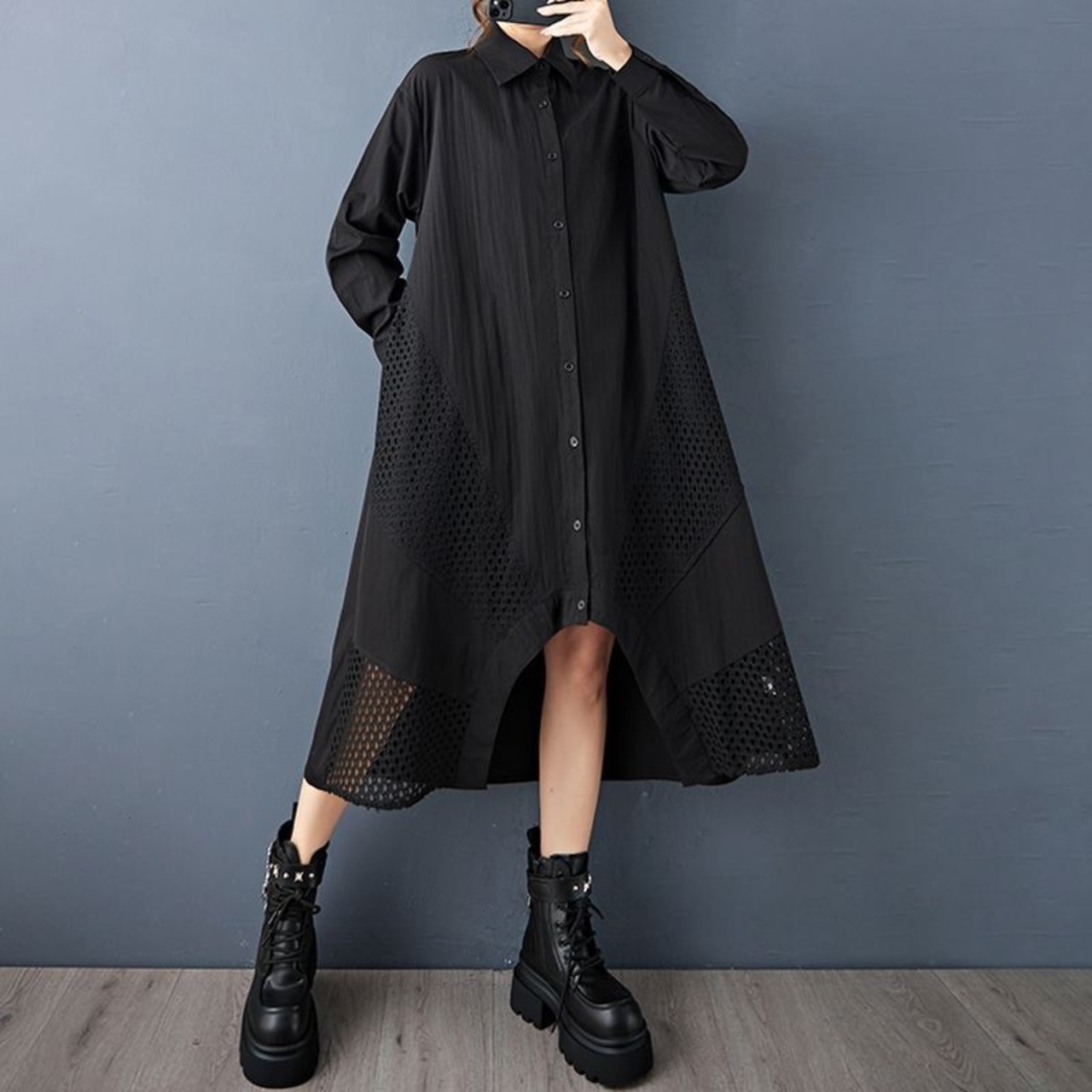 ドット パンチング シャツワンピース  00221