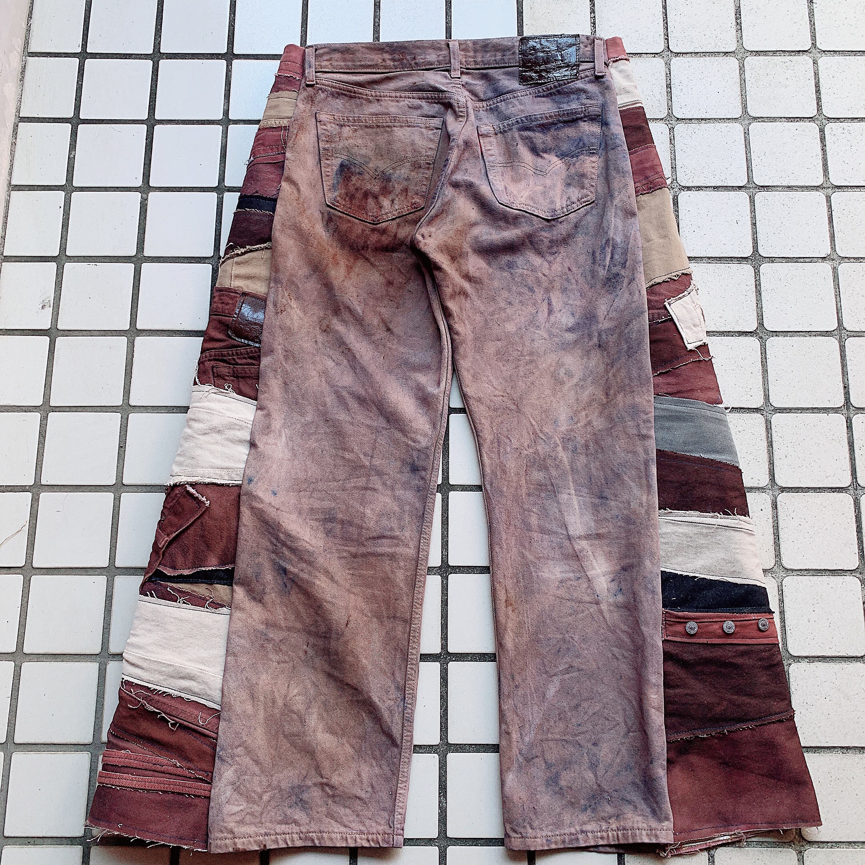 【チョコレートカラー×エイジング加工】再構築 リメイク フレア デニム