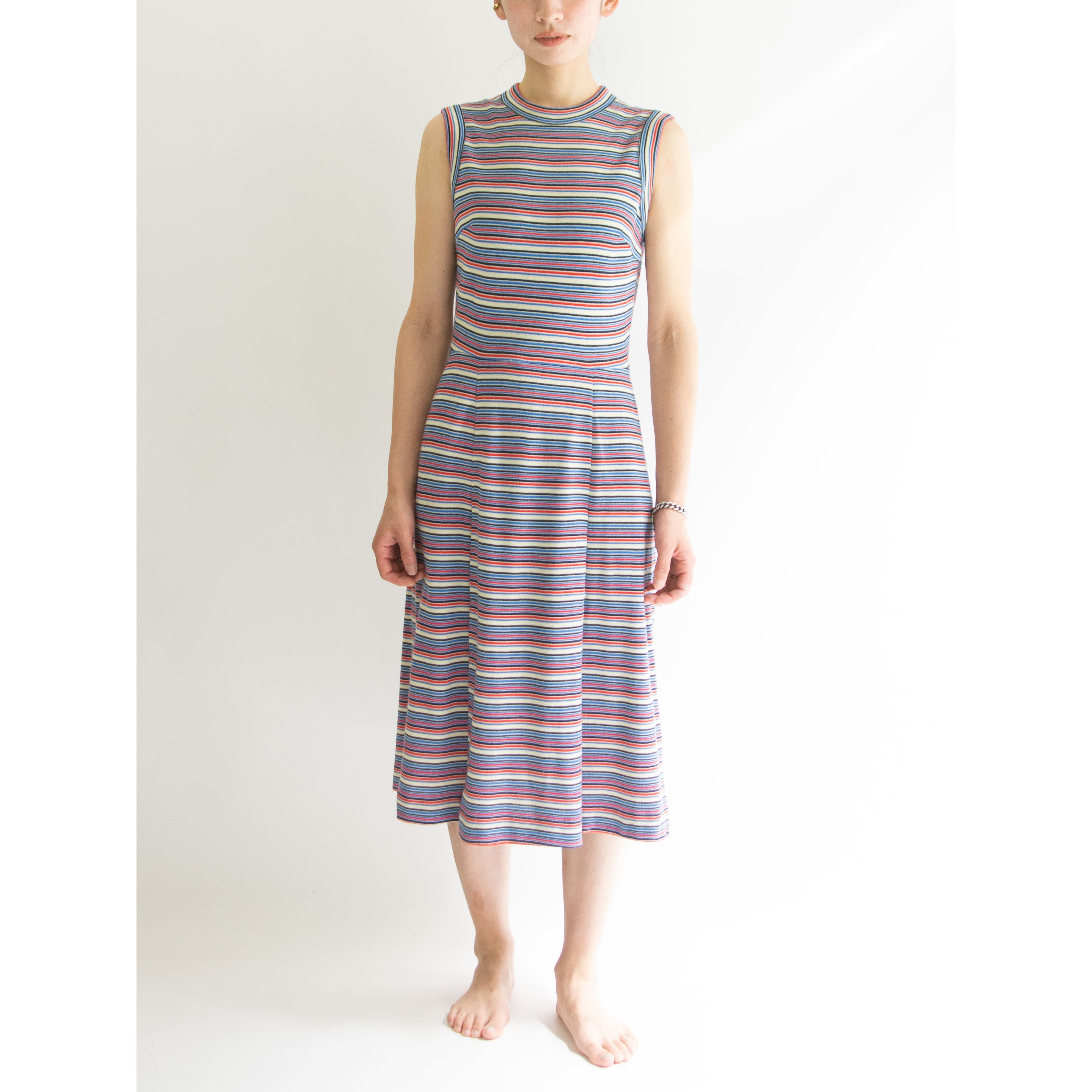 【celine lambert】Made in France 70-80's 100% Acrylic Dress（フランス製 アクリルボーダードレス ワンピース）