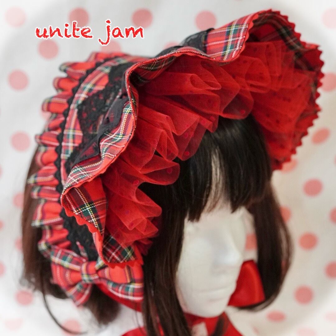 タータンチェックのハーフボンネット(赤×黒) | unitejam
