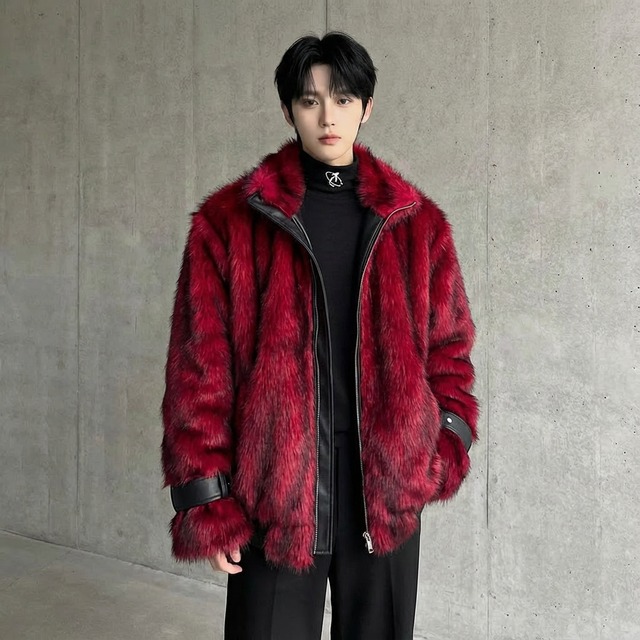 ライダース風 ボリュームファージャケットコート 2カラー D12148