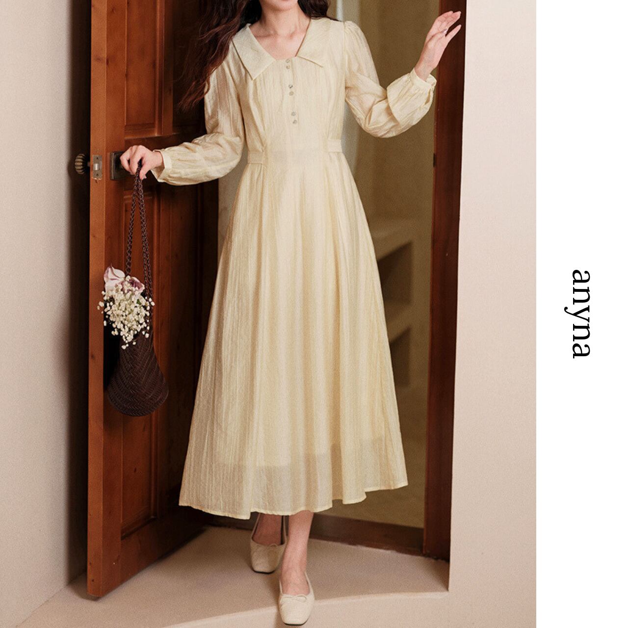 Cream Collar Midi Dress R0183