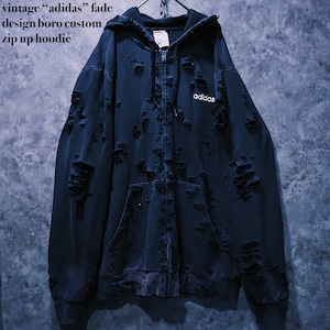 【doppio】vintage “adidas” fade design boro custom zip up hoodie