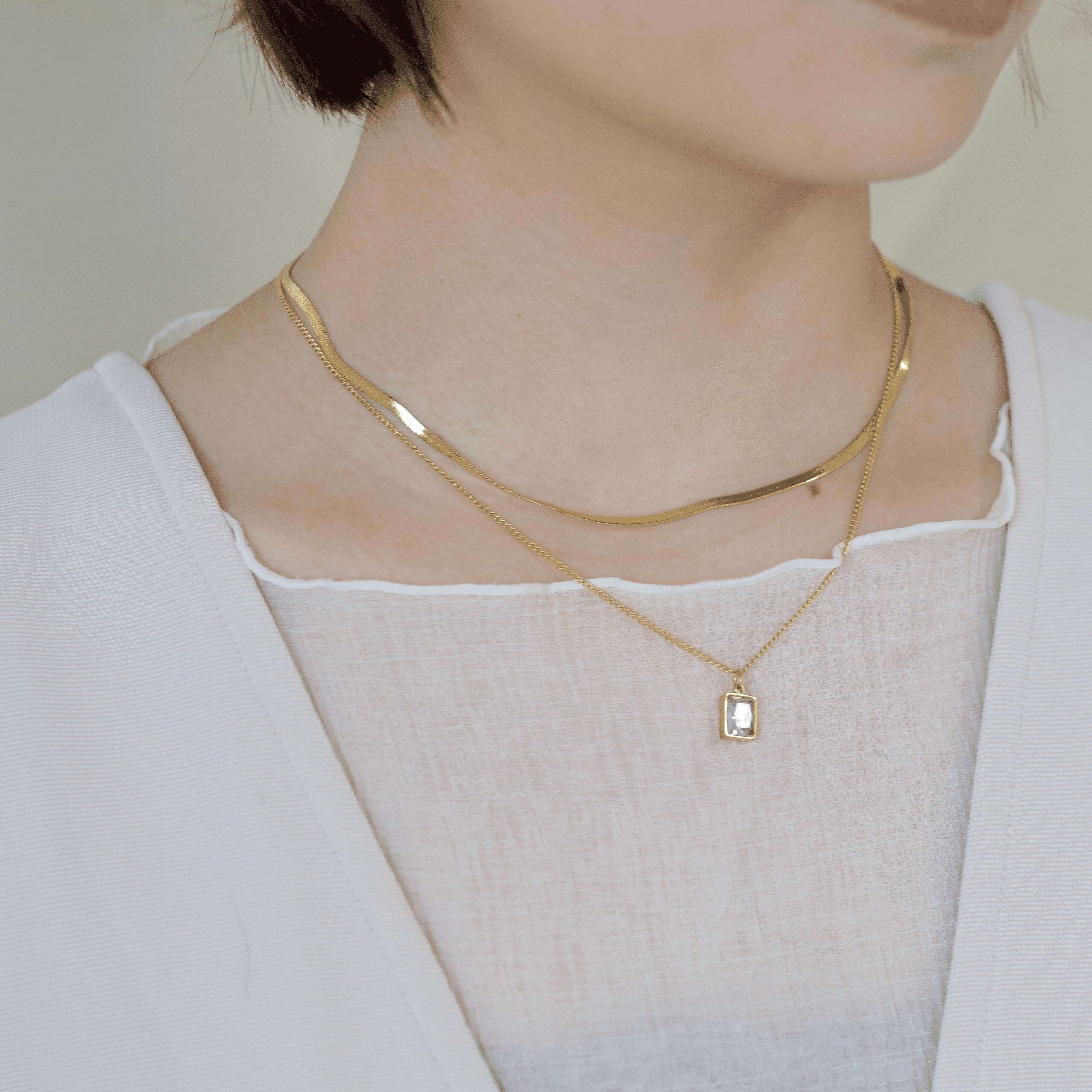 Petit Germe ( プチジェルム )/ 316L サージカルステンレス スクエア クリスタル ネックレス. #N1006