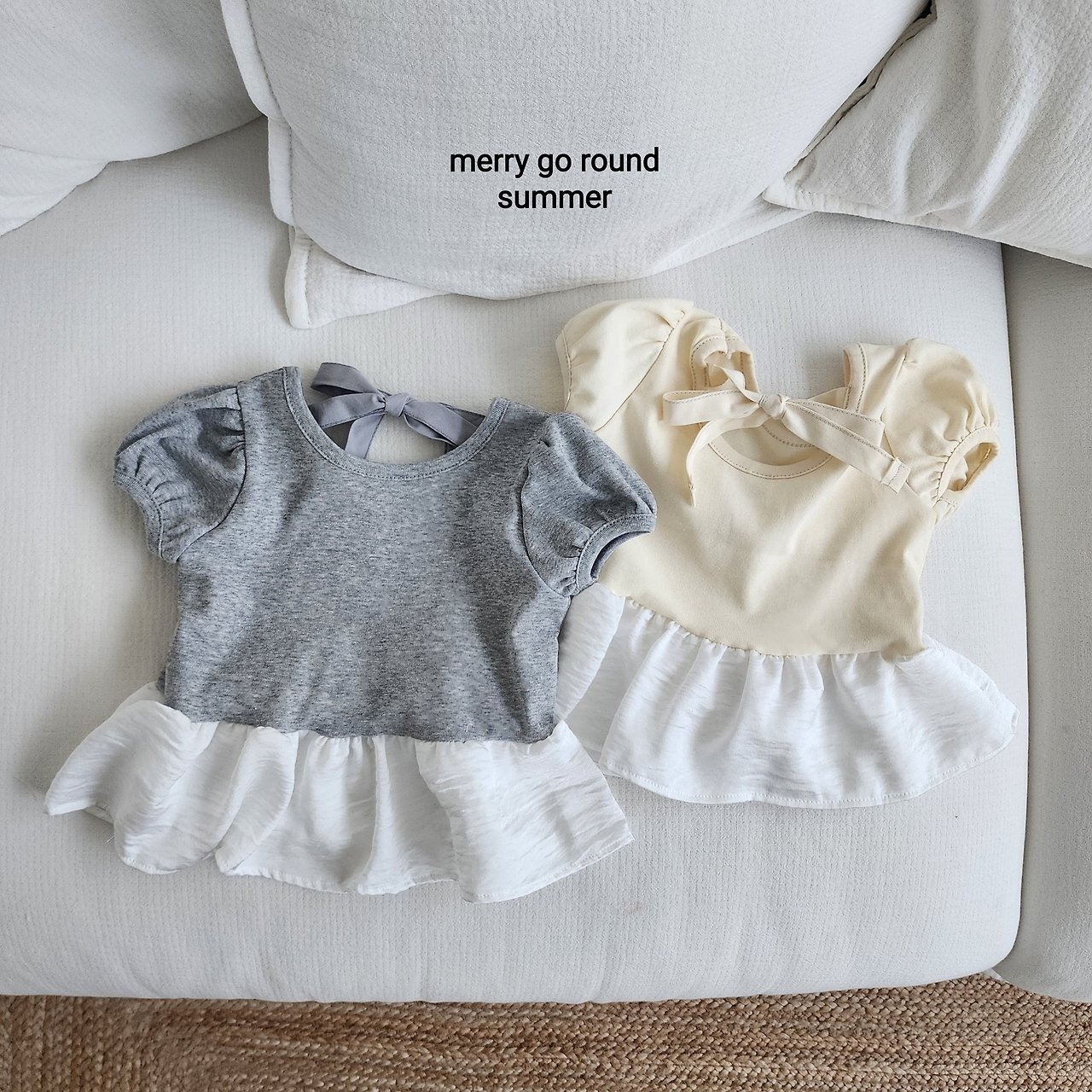 cream XS［即納］satin fril puff tee / merry go round 26summer