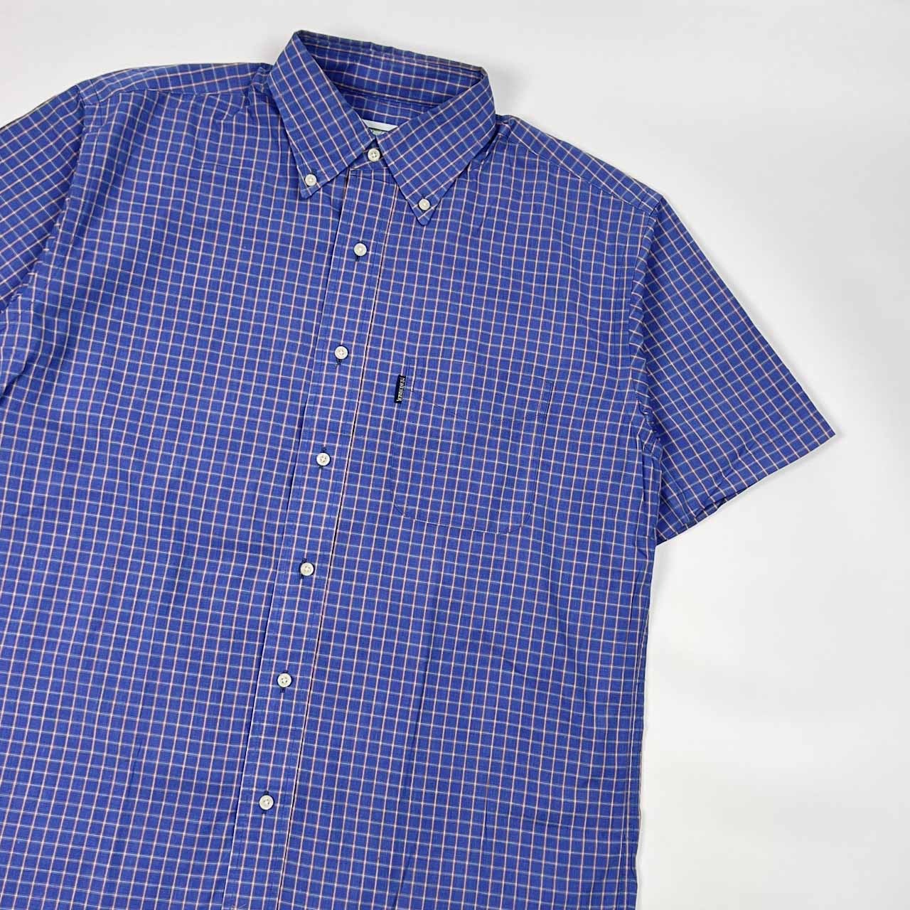 NEWYORKER ニューヨーカー チェック BD ボタンダウン 半袖シャツ M/ブルー系 メンズ